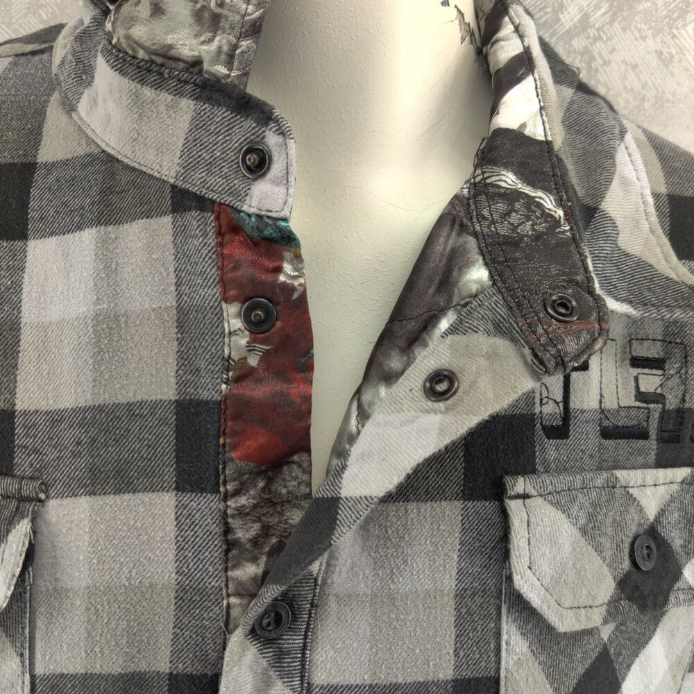True Love False Idols Shirt Men 3XL Gray Plaid Flannel Shacket Lined Embroidered - Picture 5 of 16
